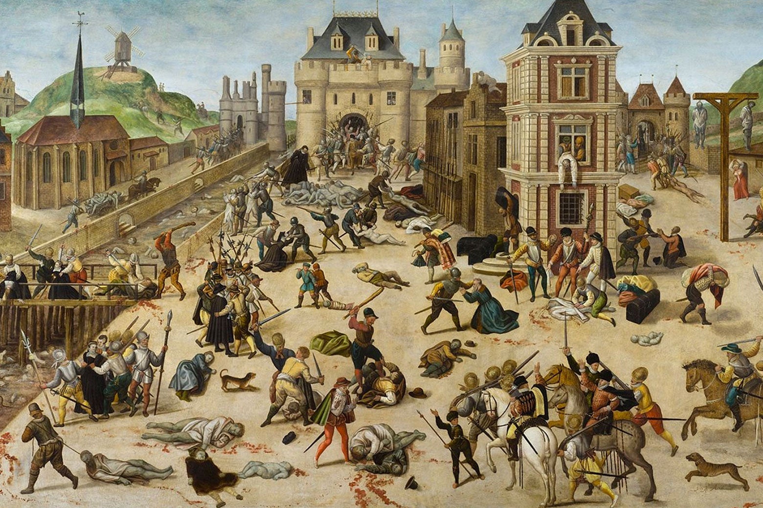 An illustration of murders in the streets on the St. Bartholomew’s Day Massacre.