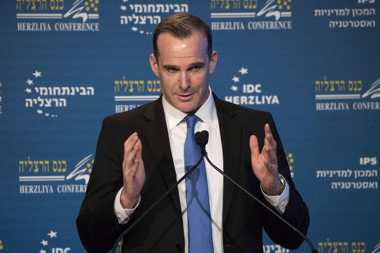 The special Presidential Envoy for the Global Coalition to Counter ISIS, Brett McGurk, delivers a speech during the annual Herzliya Conference on June 22, 2017 in the central Israeli city of Herzliya. 