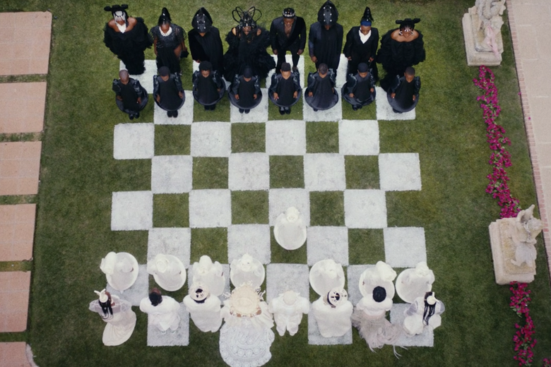 Overhead view of human chessboard