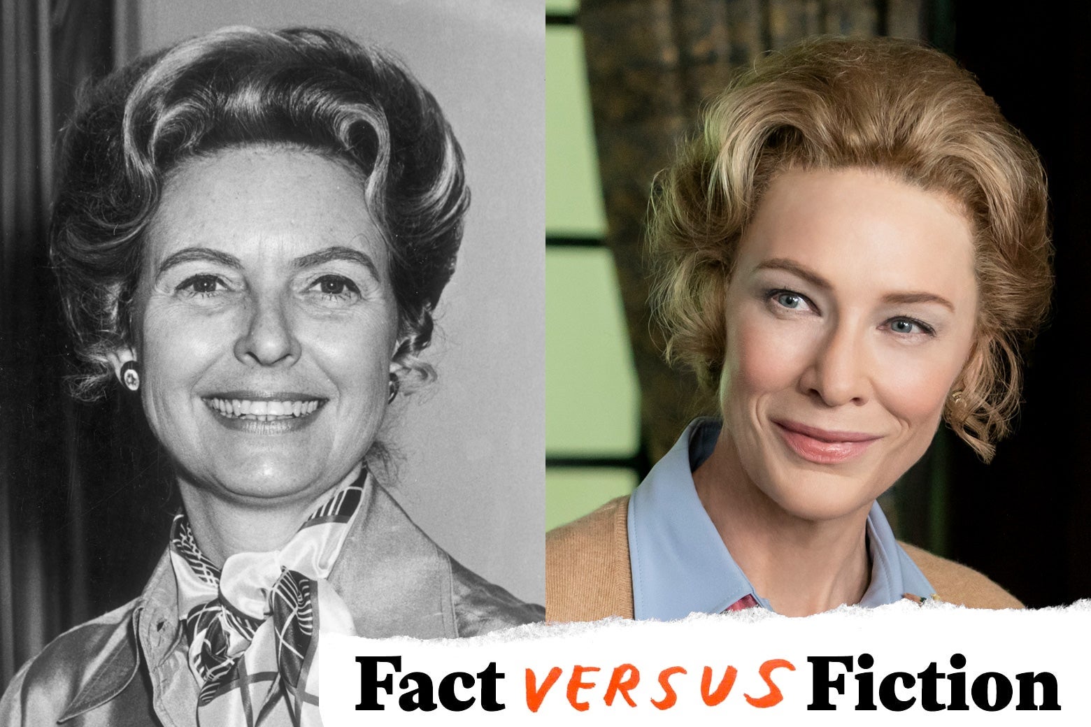 Side-by-side photos of Phyllis Schlafly and Cate Blanchett as Phyllis Schlafly