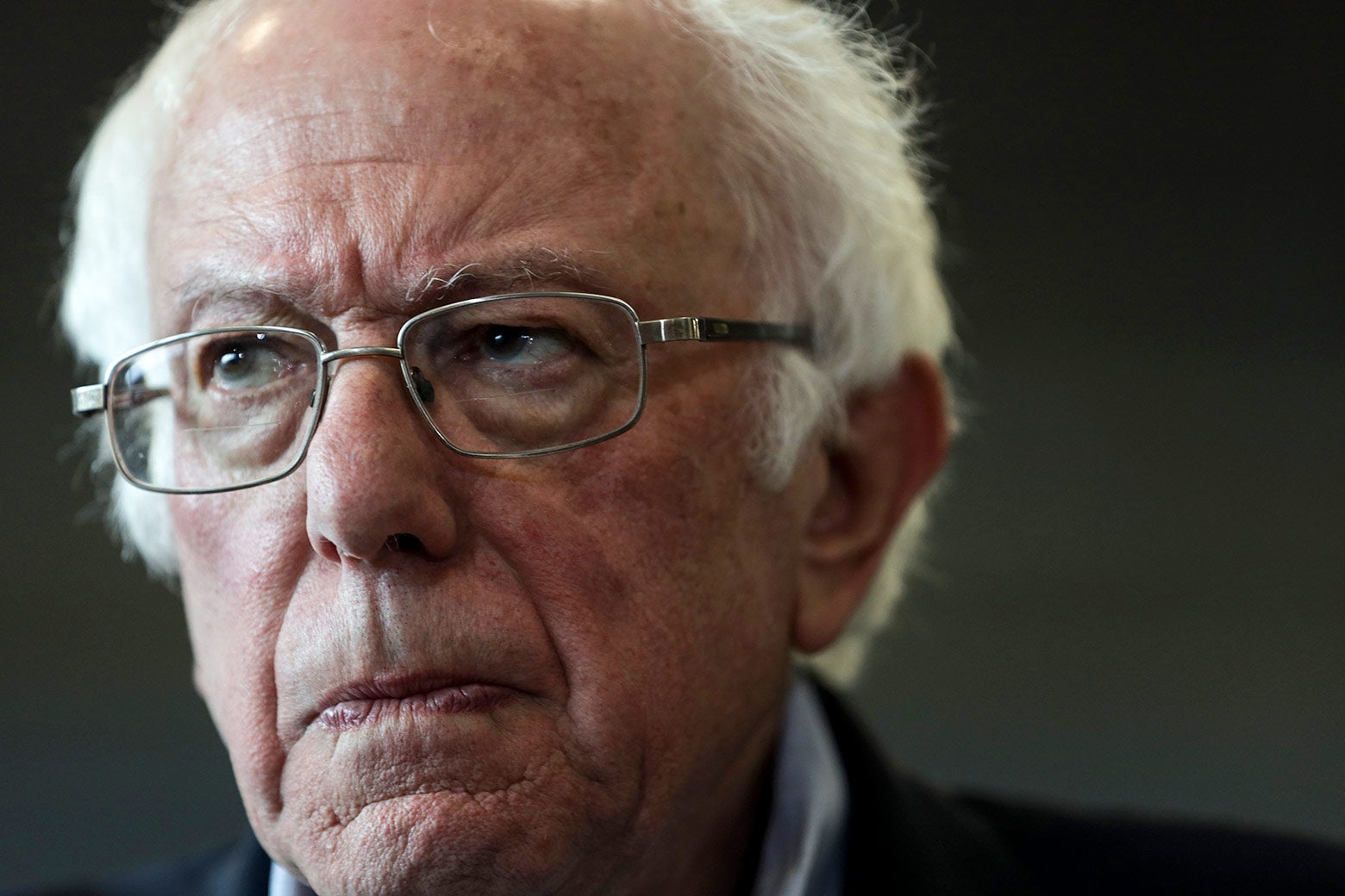 Close-up on Bernie Sanders’ face.