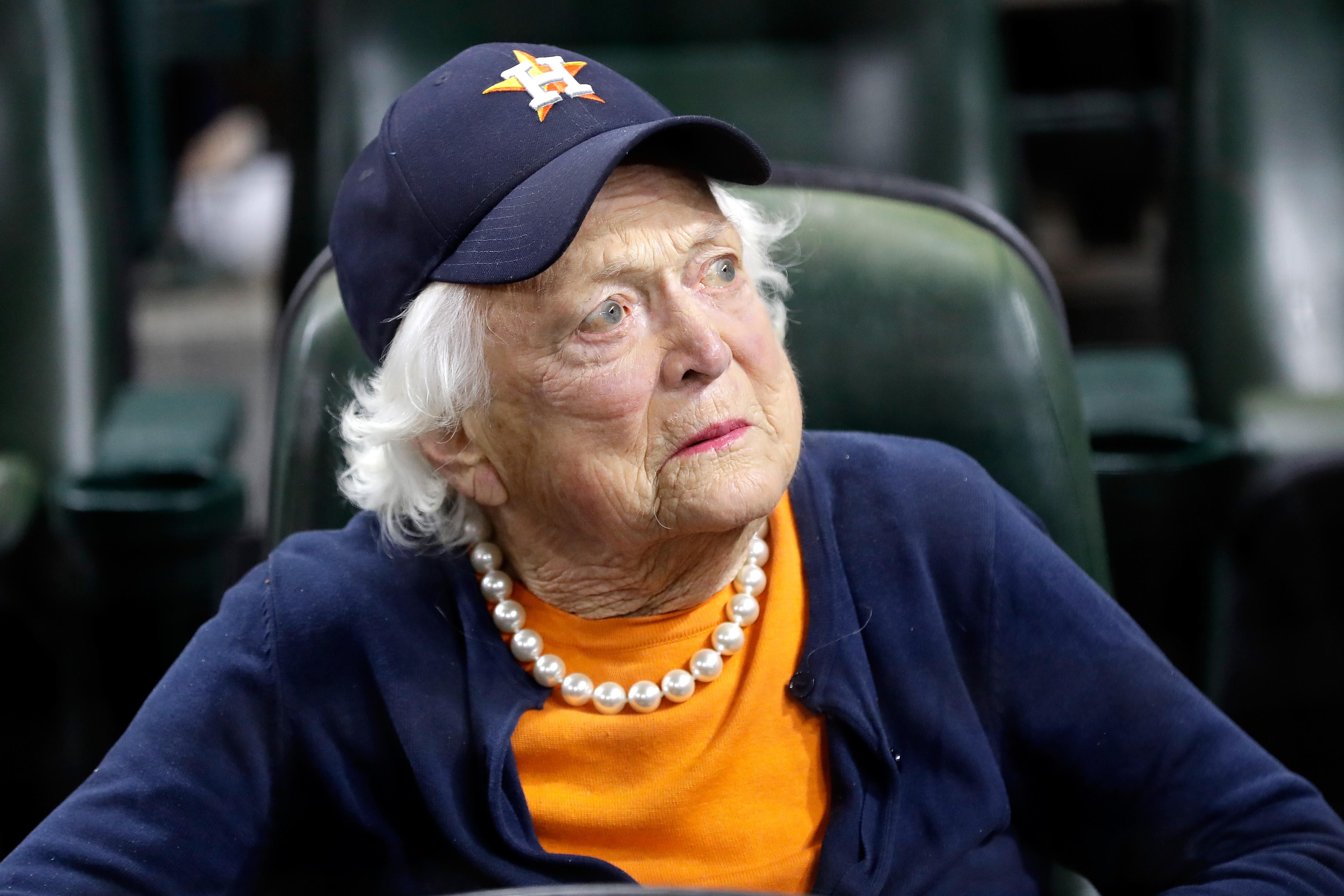  Former first lady Barbara Bush looks on during the 2017 World Series between the Houston Astros and the Los Angeles Dodgers on Oct. 29, 2017 in Houston, Texas. 
