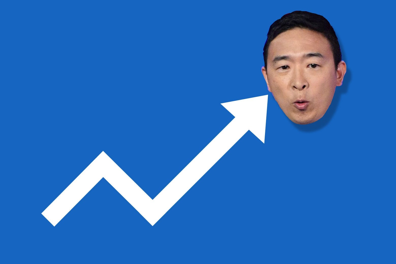 Photo illustration of an upward trending chart leading to Andrew Yang's face.