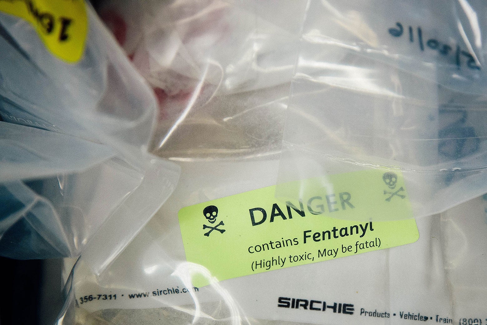 Bags of heroin, some laced with fentanyl, are displayed before a press conference at the office of the New York Attorney General on Sept. 23, 2016.