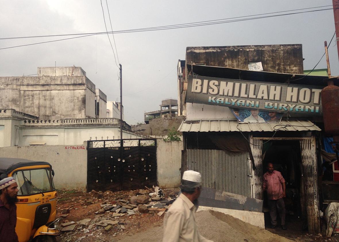 The stall that houses Bismillah, the first restaurant opened up by the Abdul Sattar Brothers when they arrived in Hyderabad.