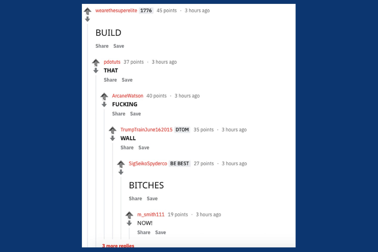 Redditors on The_Donald typing about building the wall.
