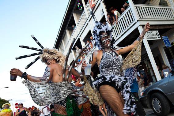Costumed dancers on the first day of street parades during Fantasy Fest October 29, 2010 in Key West, Florida.
