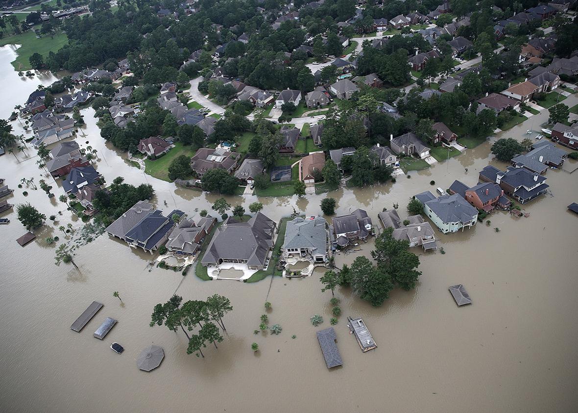 Flooded homes are shown near Lake Houston following Hurricane Harvey on Aug. 30 in Houston.