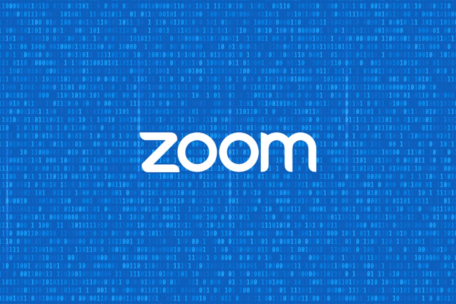 The Zoom logo against a background showing zeroes and ones.