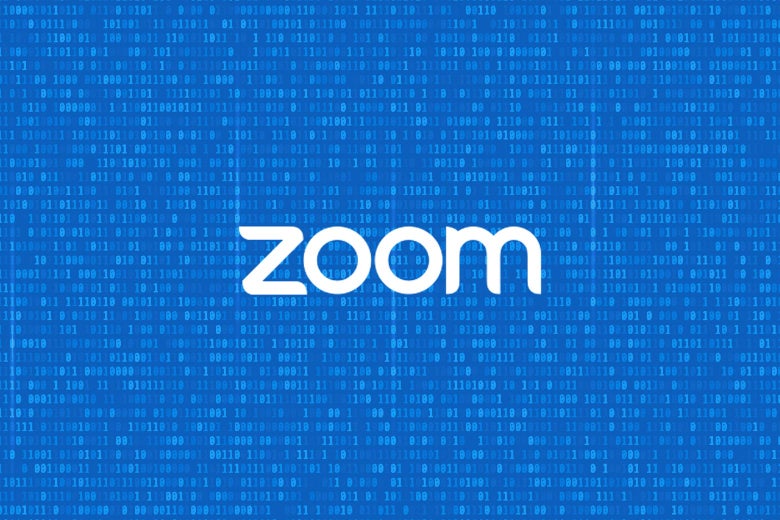 The Zoom logo against a background showing zeroes and ones.