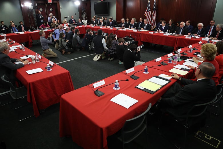 WASHINGTON, DC - DECEMBER 13:  Members of the U.S. Senate and U.S. House of Representatives gather for a Senate-House Conference Committee meeting December 13, 2017 at the U.S. Capitol in Washington, DC.  The Senate-House Conference Committee met to review and reconcile tax reform legislation passed by both houses of the U.S. Congress.
  (Photo by Win McNamee/Getty Images)