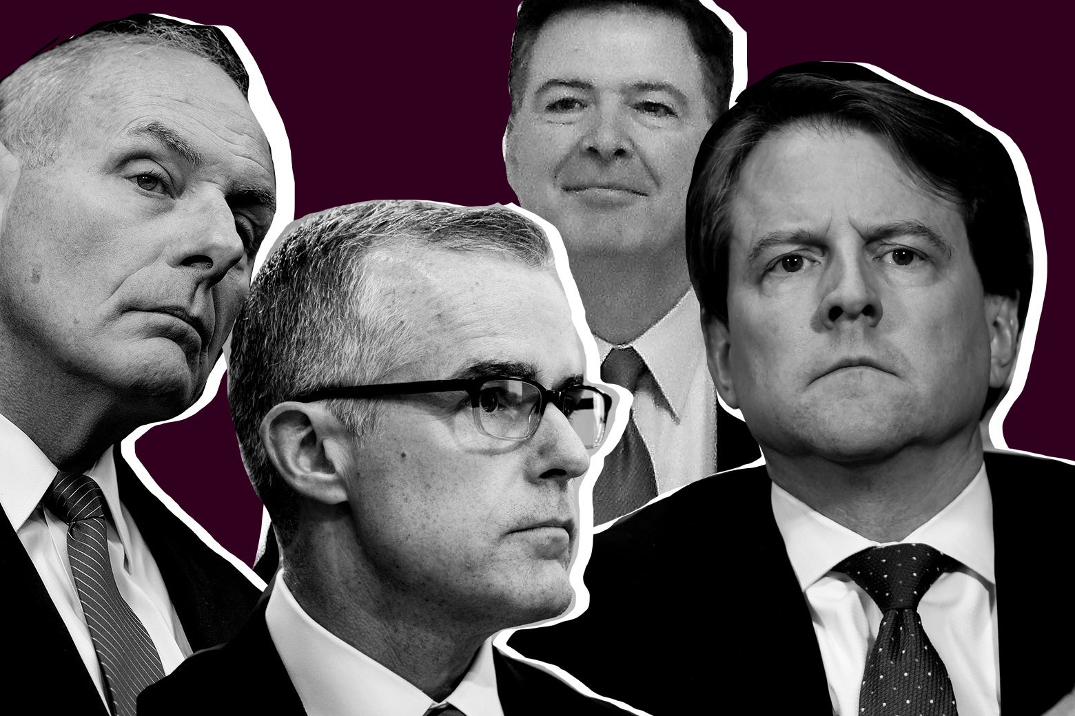 Photo collage of Kelly, McCabe, Comey, and McGahn.