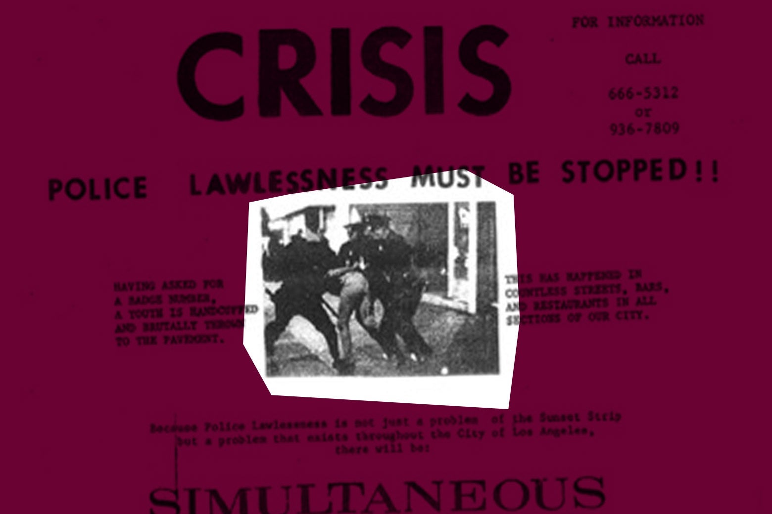 An old newspaper displaying police brutality, with the photograph of the attack accentuated.