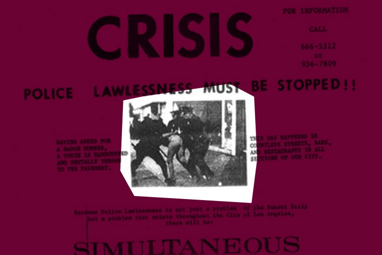 An old newspaper displaying police brutality, with the photograph of the attack accentuated.