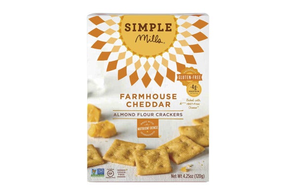 Simple Mills Farmhouse Cheddar Snack Crackers.