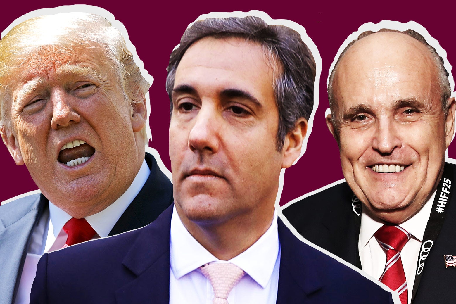 President Donald Trump, his longtime personal lawyer Michael Cohen, and new lawyer Rudy Giuliani.