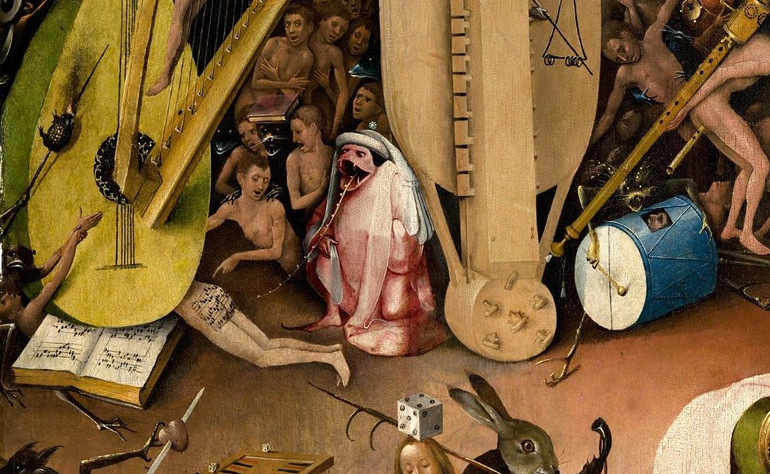 Garden of Earthly Delights music notation on figure's