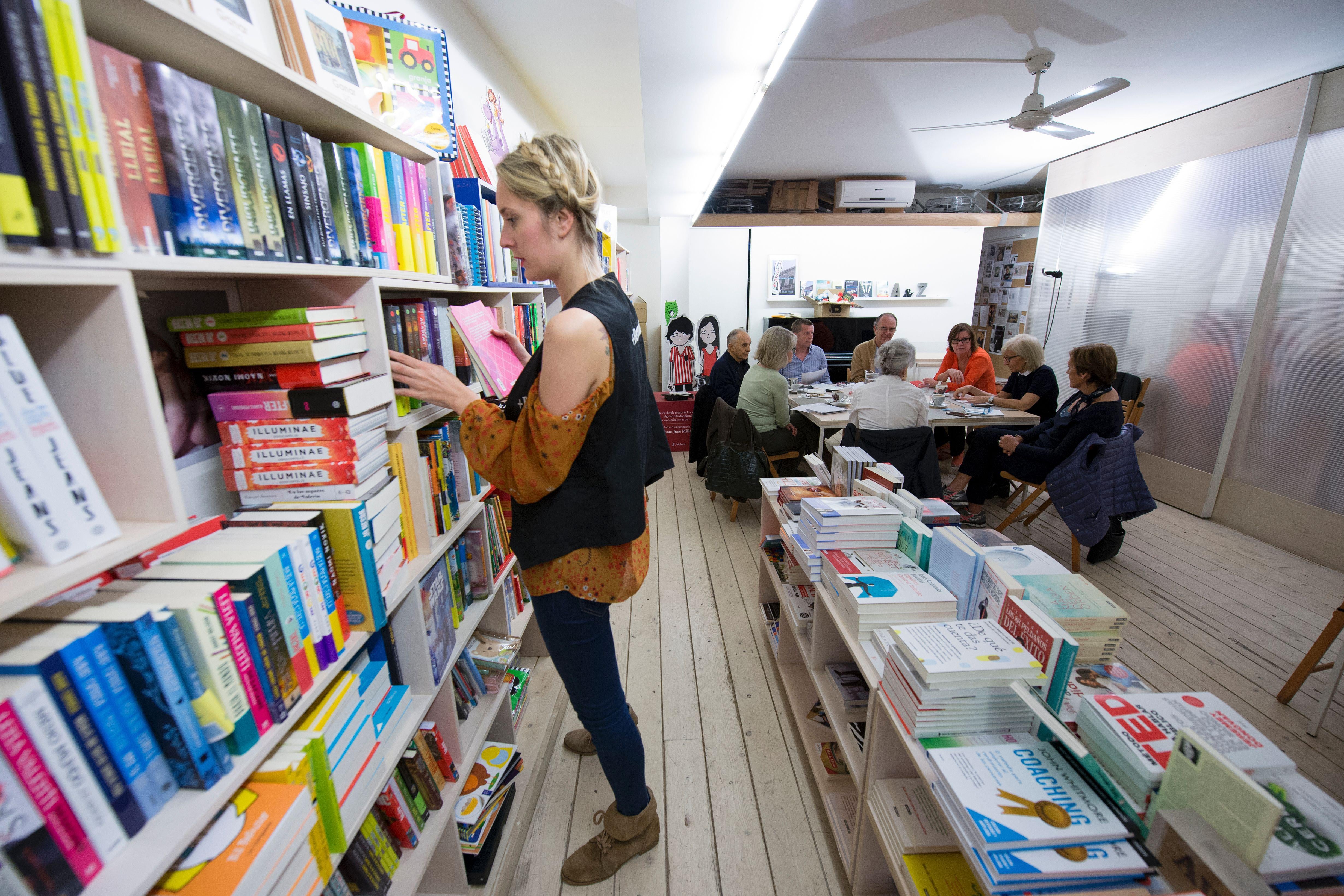 A woman in a bookstore in Barcelona on April 14, 2016.