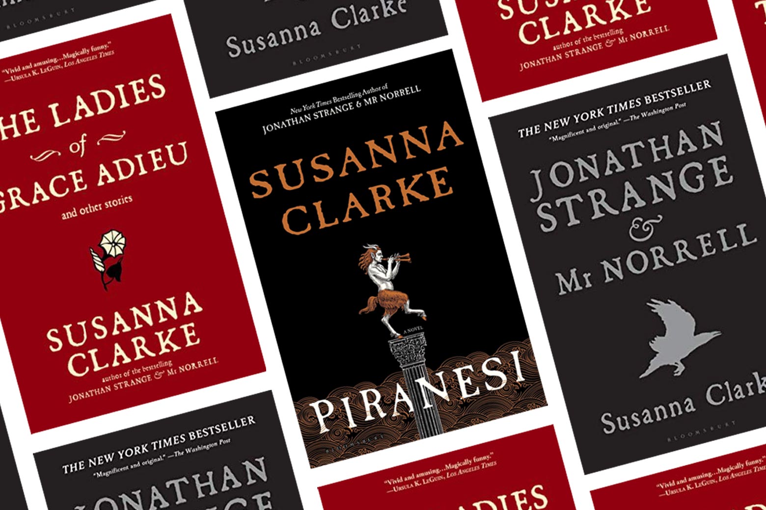 The cover of Piranesi alongside covers of other books by Susanna Clarke.