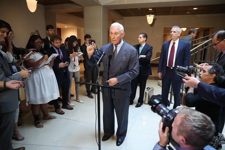 Roger Stone speaking in the US Capitol to reporters