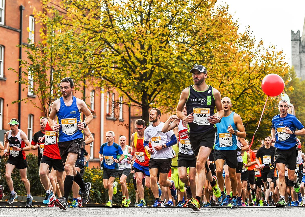 Runners pass St Patricks Cathedral during the SSE Airtricity Dublin Marathon 2016 in Dublin. 19,500 runners took to the Fitzwilliam Square start line to participate in the 37th running of the SSE Airtricity Dublin Marathon, making it the fourth largest marathon in Europe. 