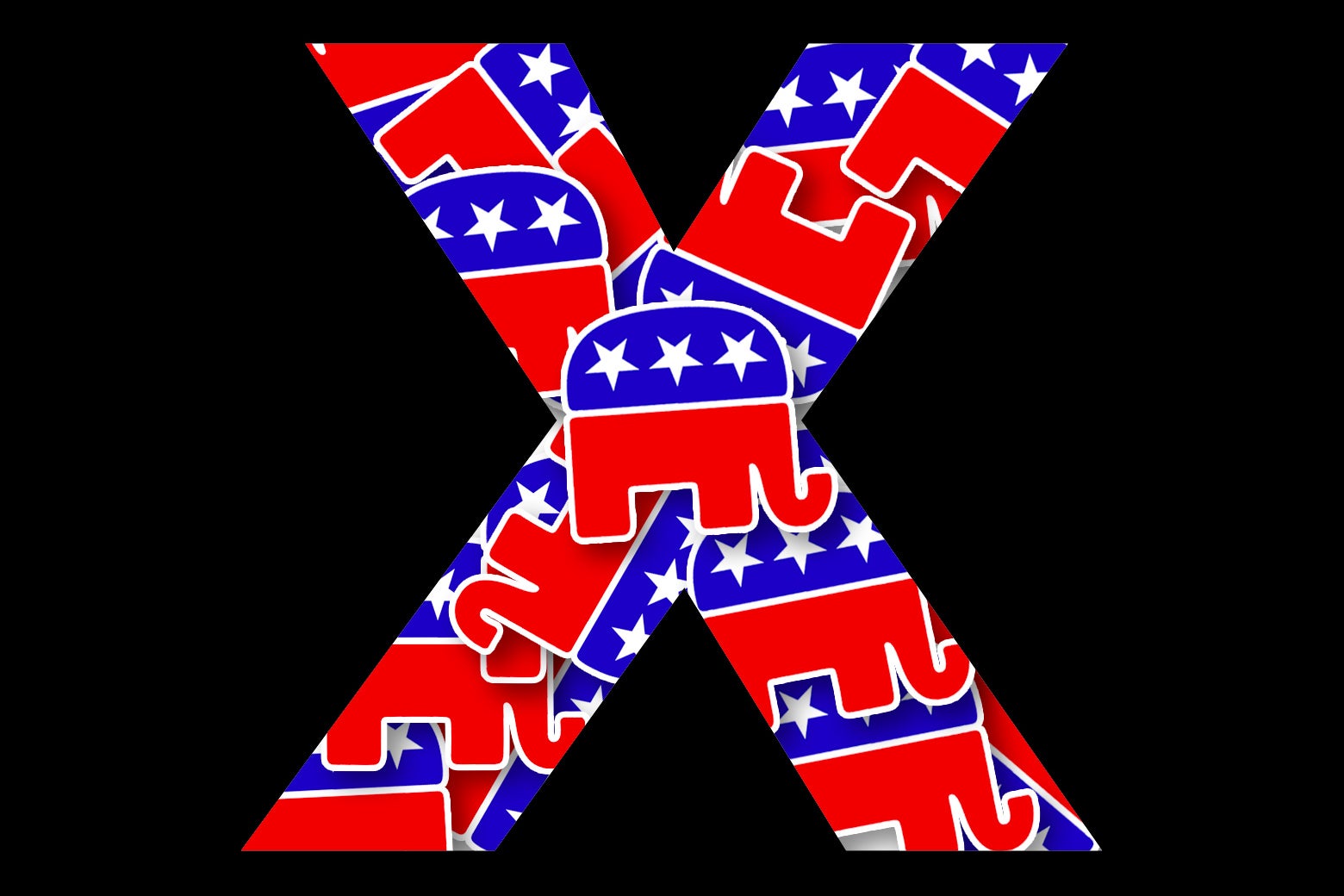 The letter X composed of red and blue to represent the Democratic and Republican parties.
