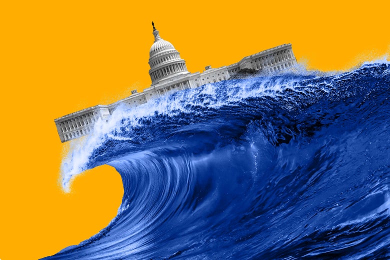The Capitol afloat upon the crest of a blue wave