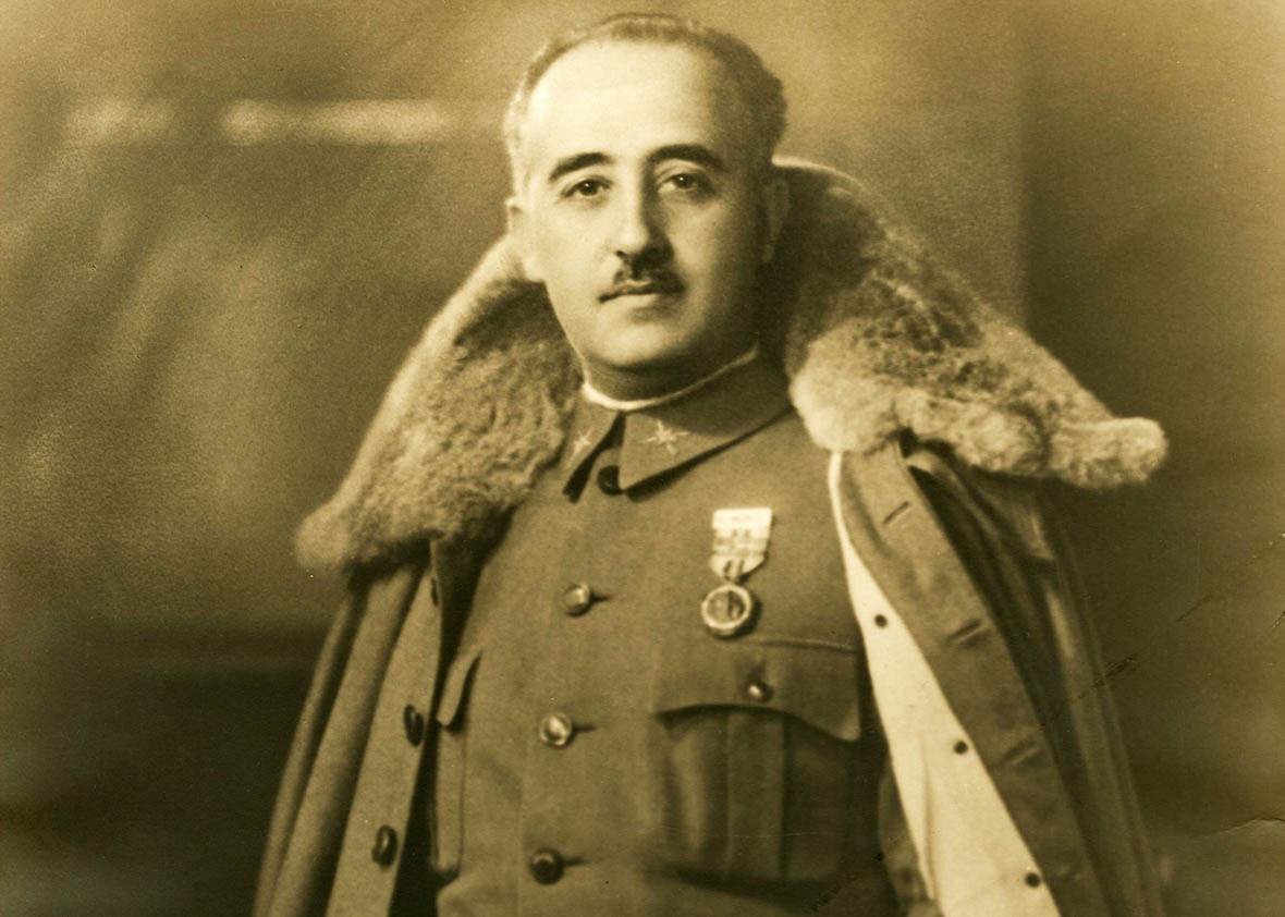 Photograph of General Franco with winter cloak.