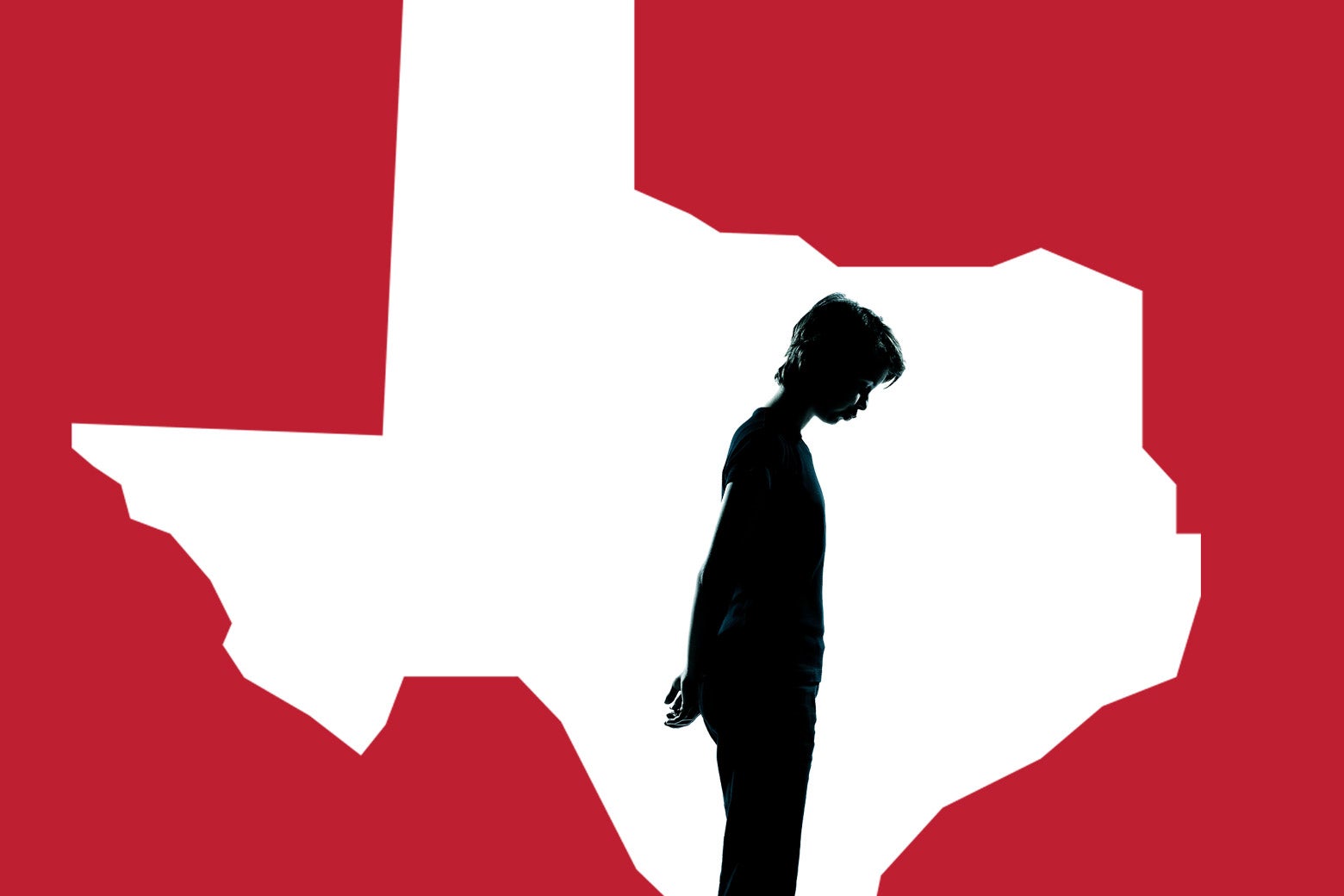 The silhouette of a teenager against the shape of the state of Texas.