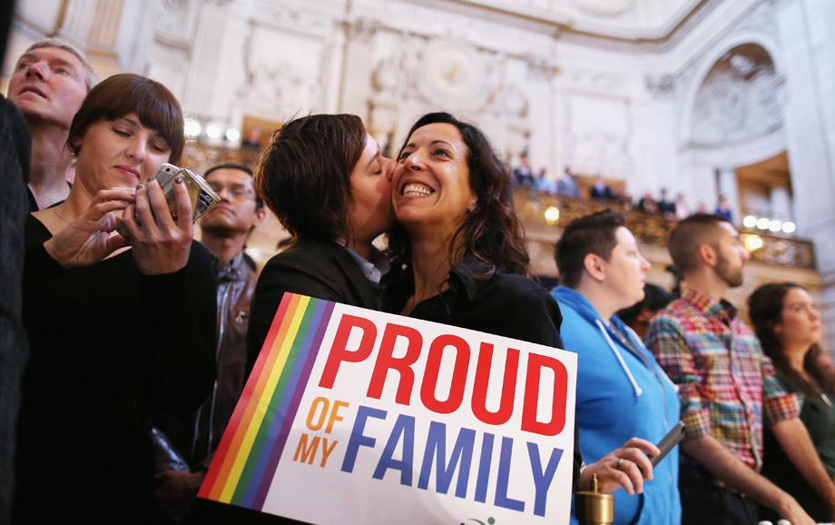 A couple celebrates upon hearing the U.S. Supreme Court's rulings on gay marriage in City Hall June 26, 2013 in San Francisco, United States. 