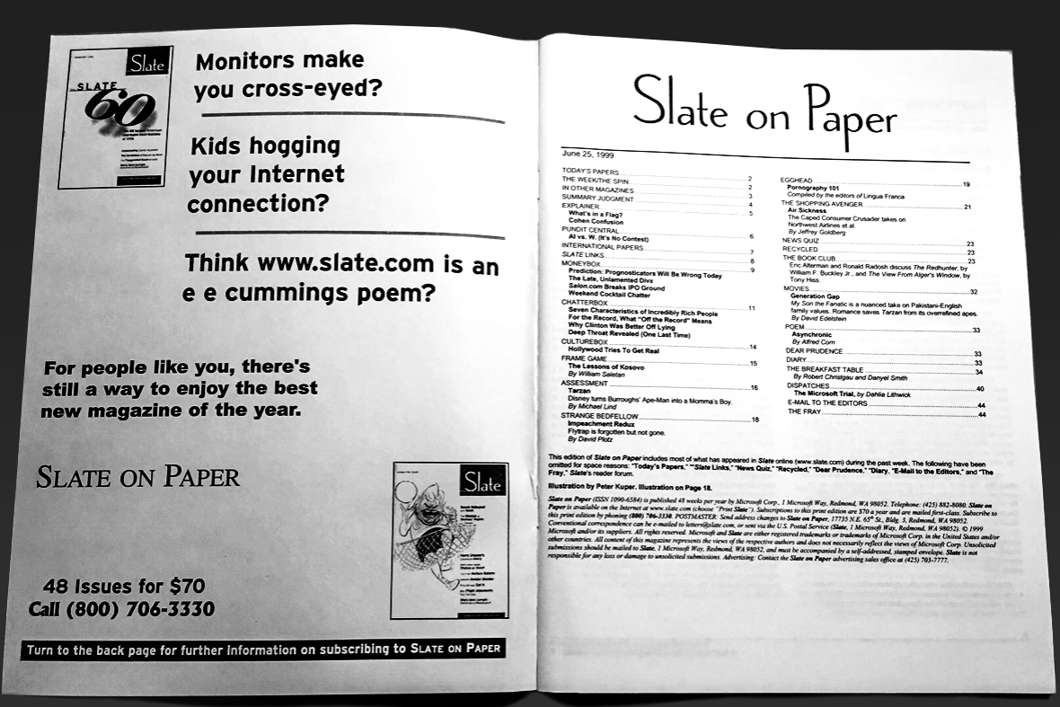 table of contents of Slate on Paper