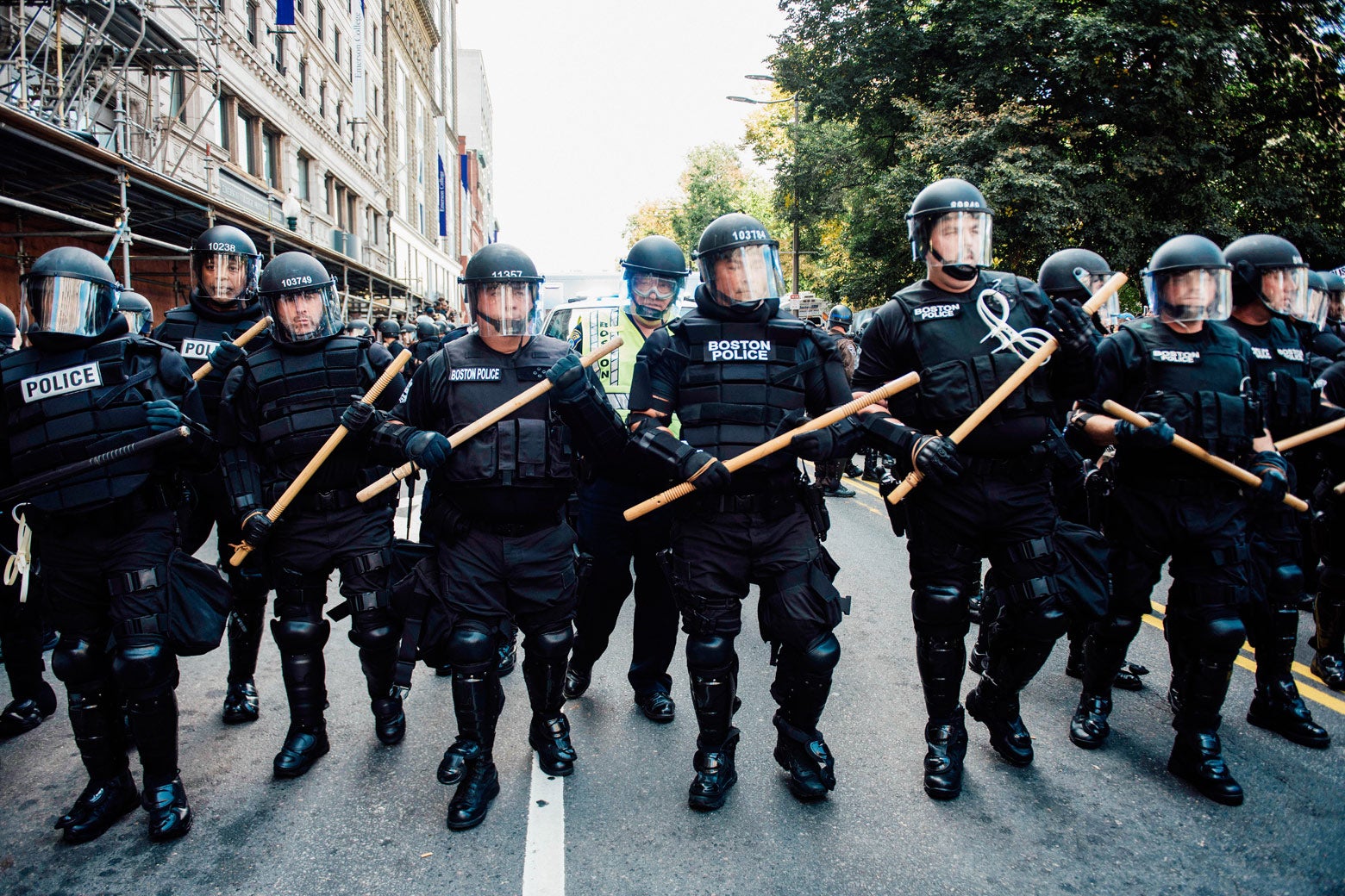 Boston police in riot-type gear.