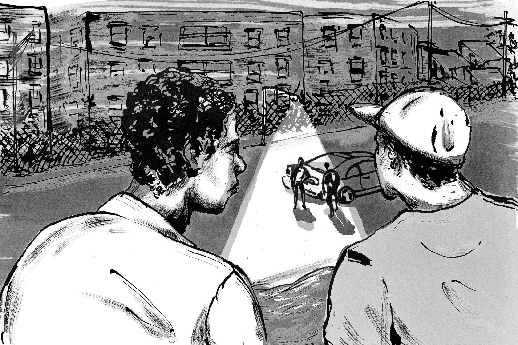 Artist's rendition of the night Office Bob Johnson died.