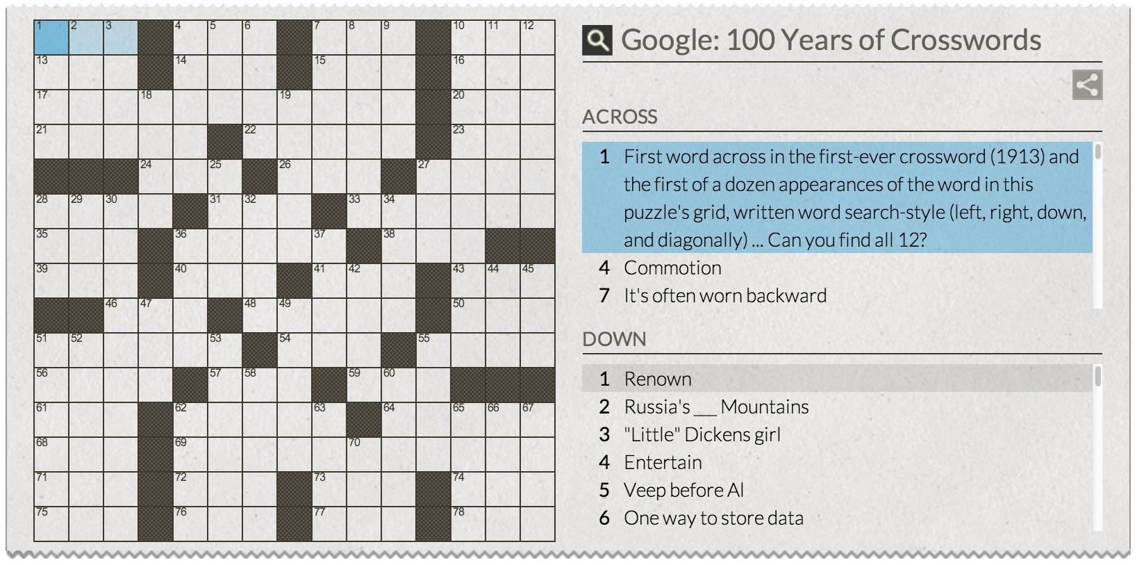 The first crossword puzzle, 100 years later