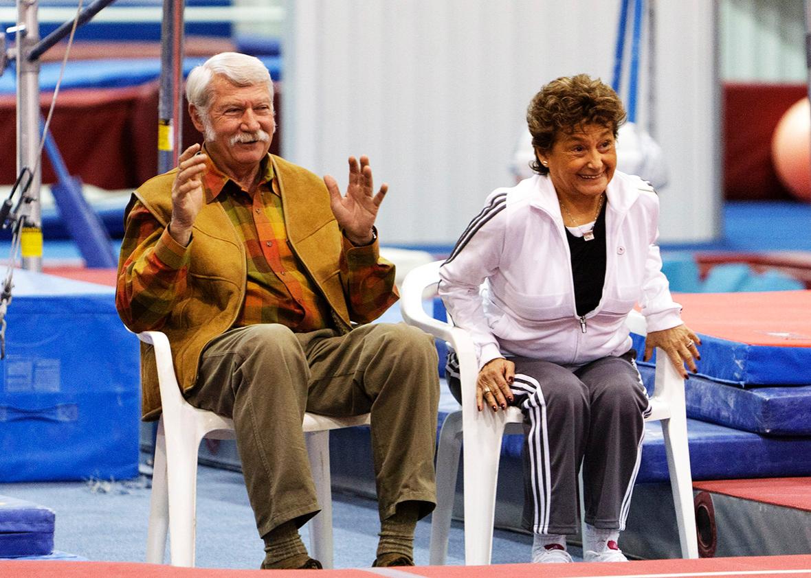 Martha & Bela Karolyi watch from the side as their facility Karolyi Ranch was named an official training site for USA Gymnastics on January 26, 2011 in Huntsville, Texas.  
