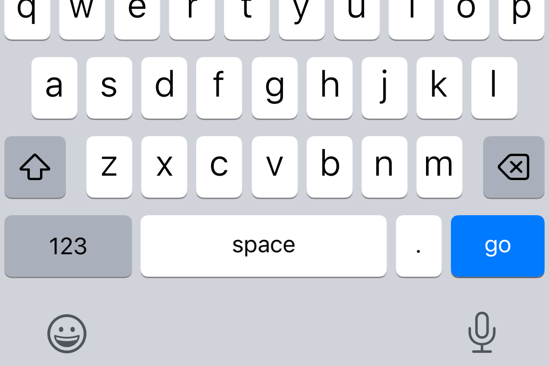 Screenshot of the keyboard with the period between the space bar and go button.