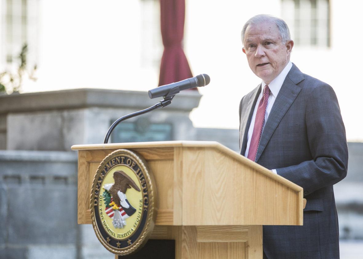 U.S. Attorney General Jeff Sessions speaks during a vigil ceremony marking the September 11 terrorist attacks at the Department of Justice on September 11, 2017 in Washington, DC. 