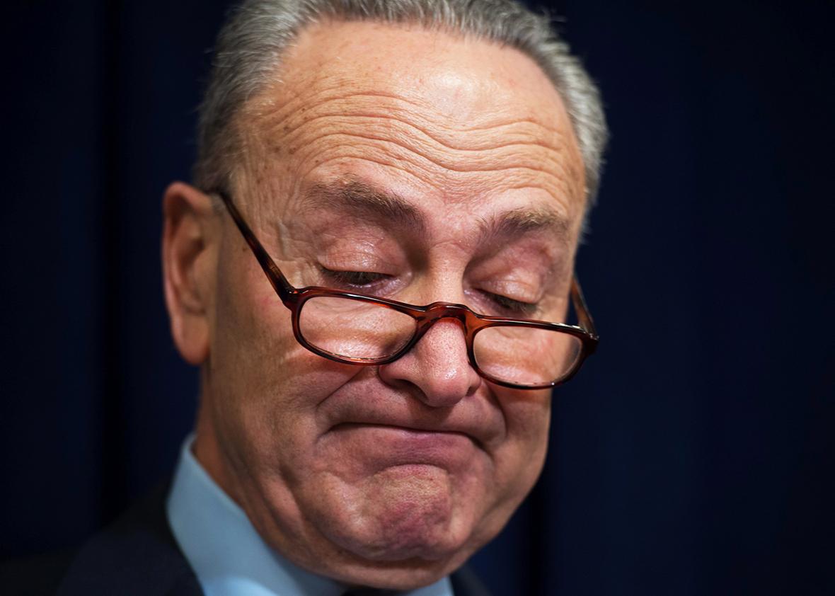 US Senator Charles Schumer, D-NY, speaks during a press conference to push for an overturn of President Trump's executive order temporarily banning immigration to the United States for refugees and some Muslim travelers, at a press conference January 29, 2017 in New York.
