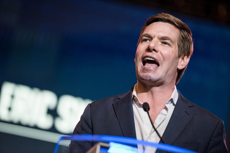 Eric Swalwell speaking at a campaign event.