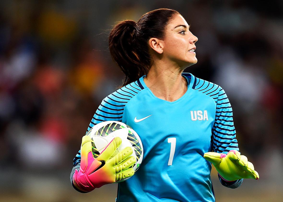 Hope Solo #1 of United States looks on during the Women's Group G first round match between the United States and New Zealand during the Rio 2016 Olympic Games at Mineirao Stadium on August 3, 2016 in Belo Horizonte, Brazil.  