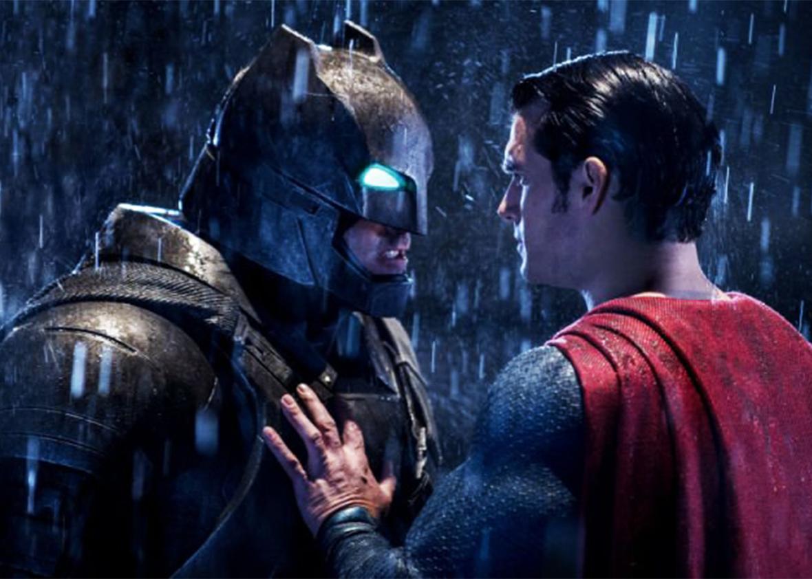 Still of Ben Affleck and Henry Cavill in Batman v Superman: Dawn of Justice.