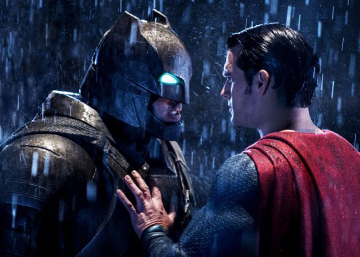 Still of Ben Affleck and Henry Cavill in Batman v Superman: Dawn of Justice. 