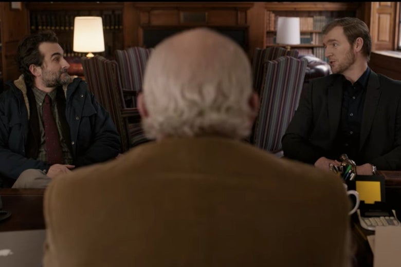 Bill talks to the college's communications expert in the dean's office.