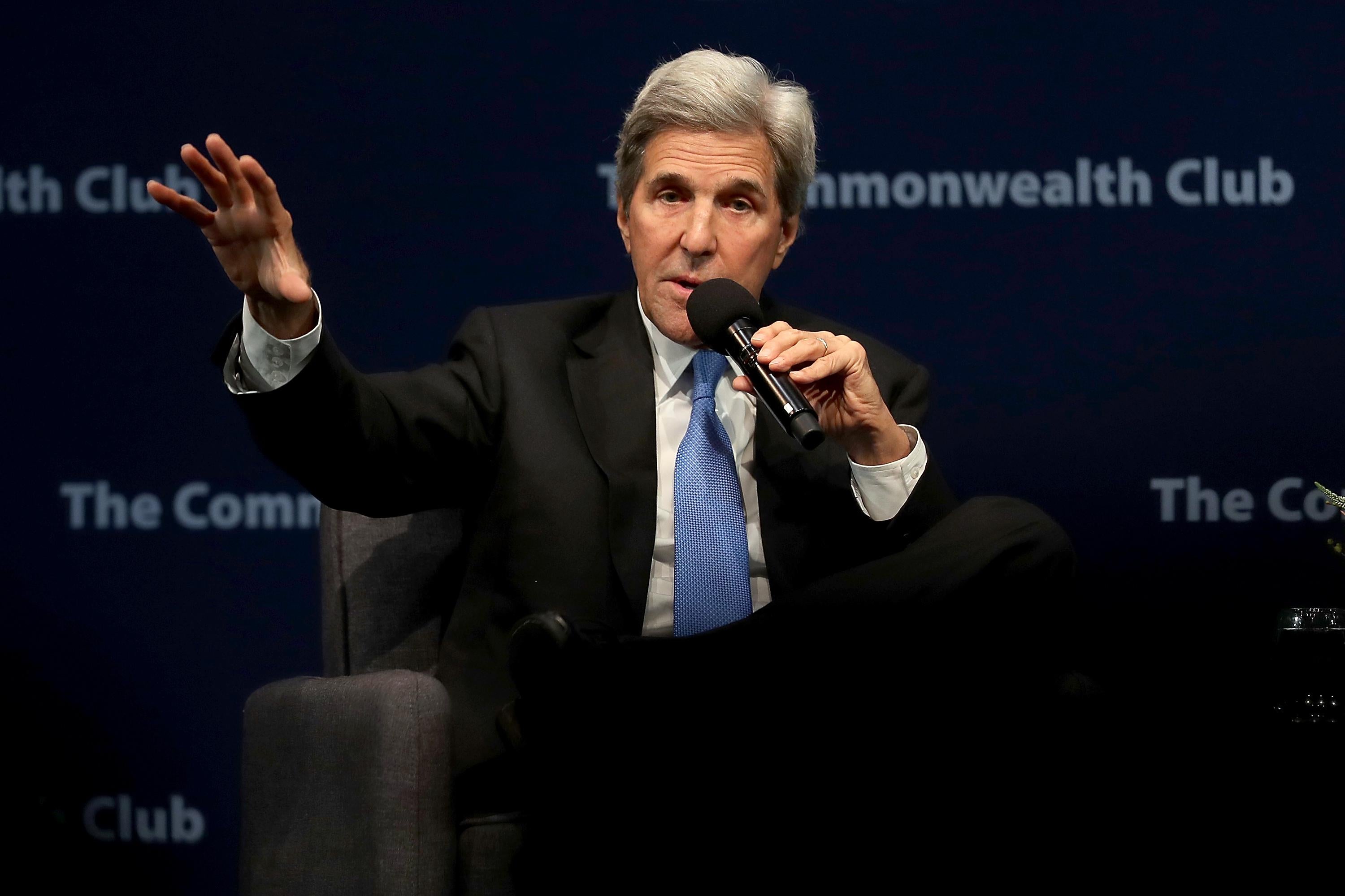 Former Secretary of State John Kerry speaks during a Commonwealth Club of California event at the Marines' Memorial Theatre on September 13, 2018 in San Francisco, California. 