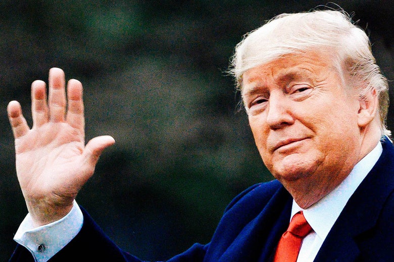 Donald Trump waves smugly.