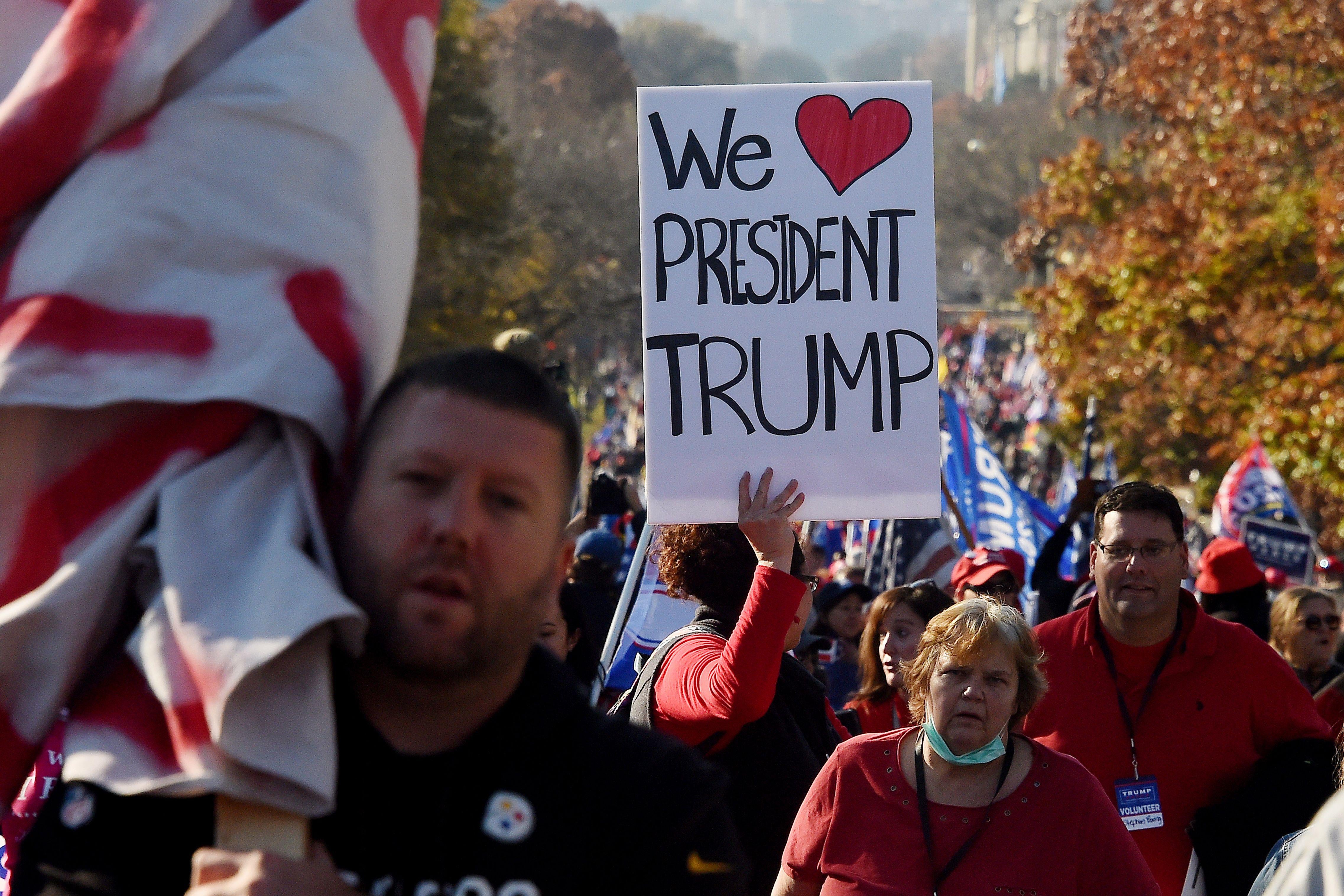 Supporters of President Donald Trump rally in Washington, D.C. on November 14, 2020. 