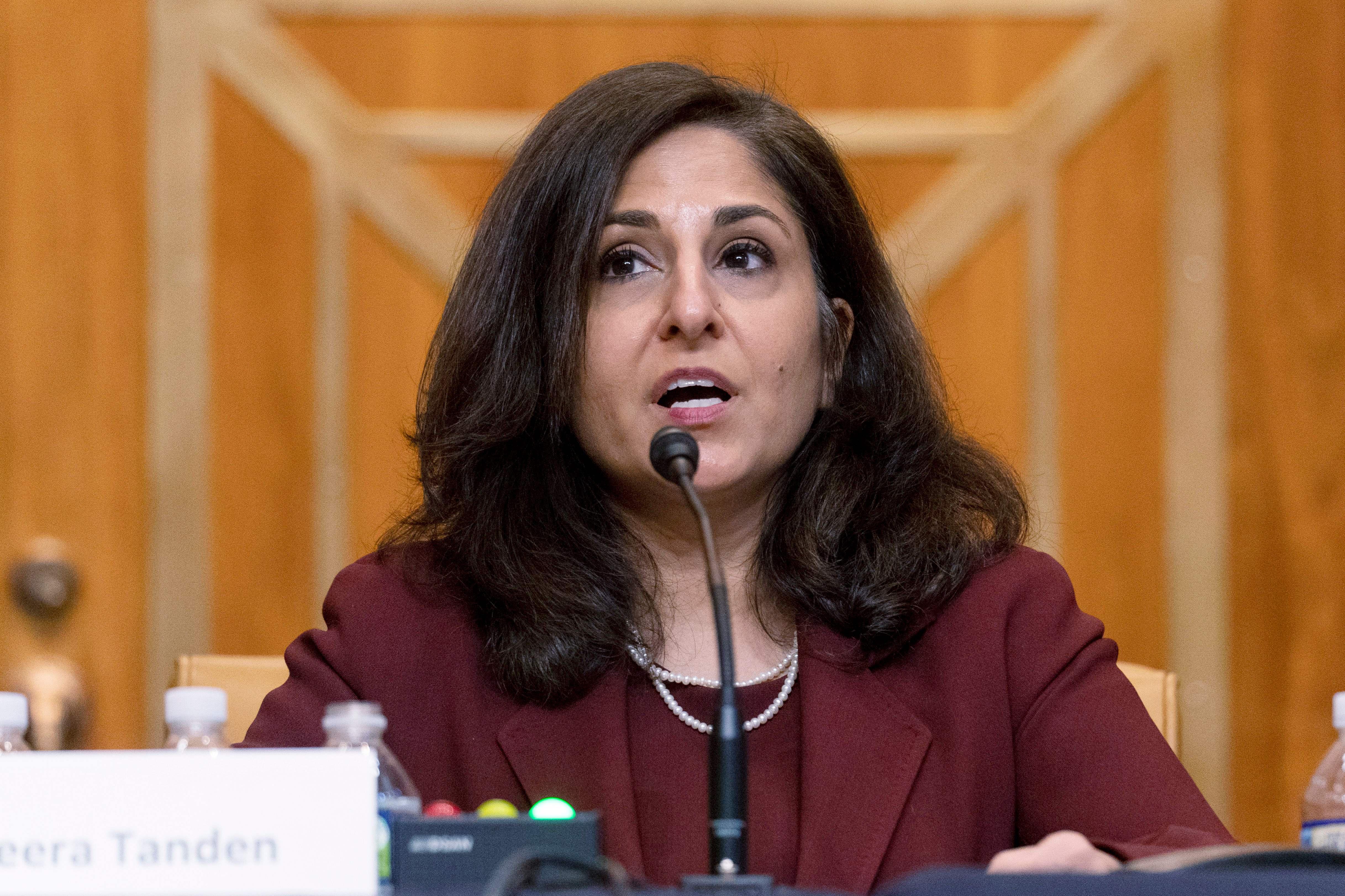Neera Tanden, nominee for Director of the Office of Management and Budget, testifies on Capitol Hill in Washington, DC on February 10, 2021. 