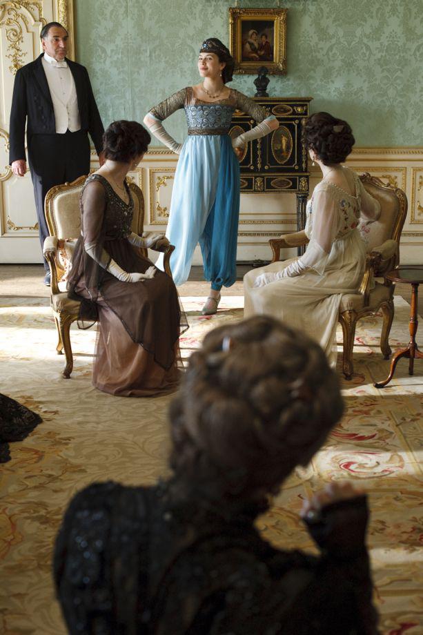 Shocking evening harem pants for the character of Lady Sybil Crawley, played by Jessica Brown Findlay.