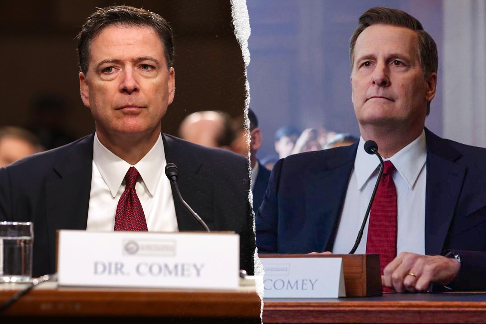 James Comey, and Jeff Daniels as James Comey in The Comey Rule.