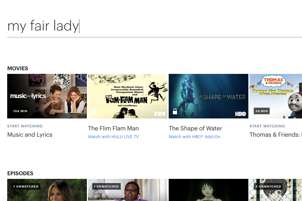 Turns out Hulu doesn't stream My Fair Lady!